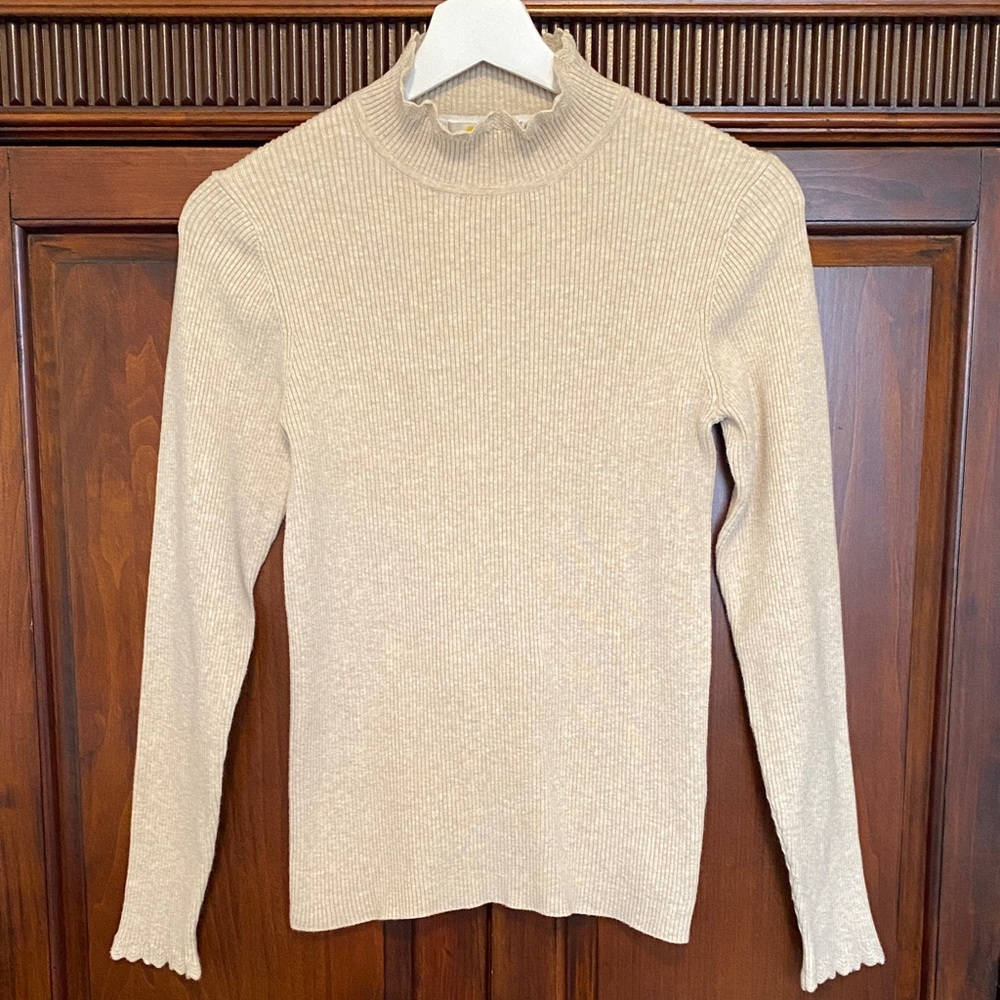 Boden Beige Ribbed Turtleneck Sweater